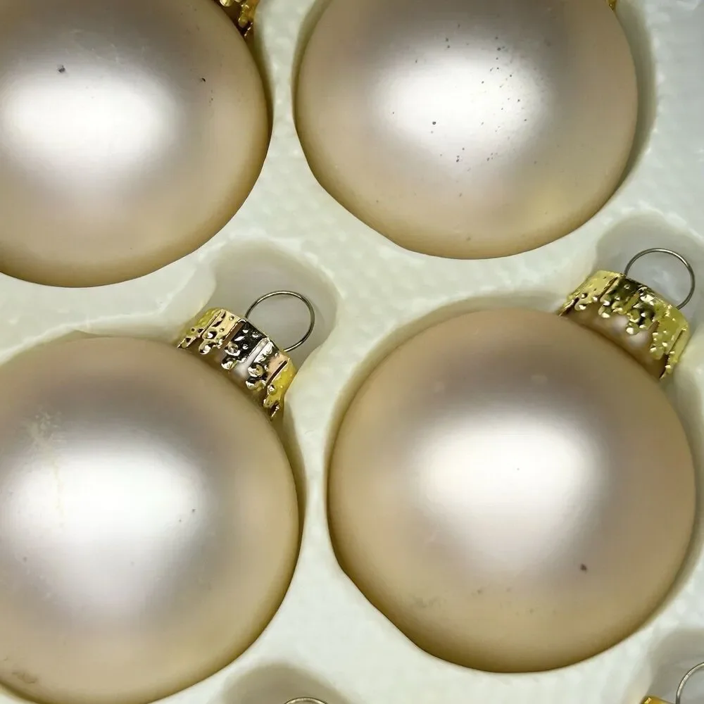 VTG 12ct Sparkling Creations Gold Cream Glass Small Christmas Ornaments 1.75”